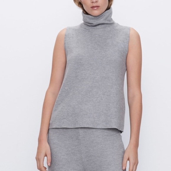 Zara Grey Sleeveless Turtleneck Jumper Top - Picture 1 of 7